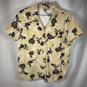 White Stag Tan Black Floral Button Up Shortsleeve Shirt Size L (12-14)